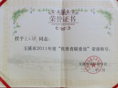 公司董事长王云赋获“优秀青联委员”荣誉称号