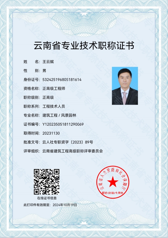 公司董事长王云赋正高级工程师证